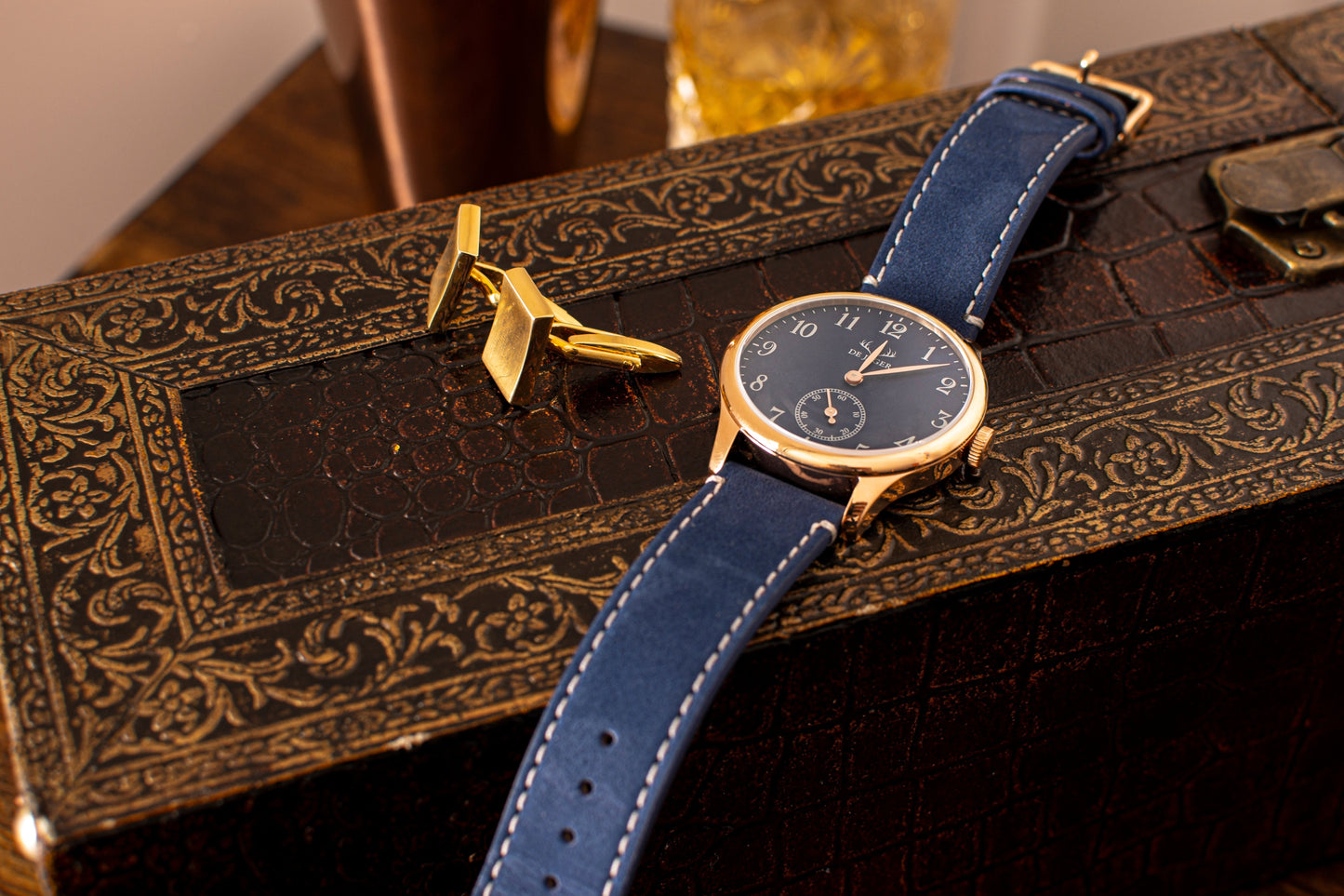 DeJager Midnight rose gold plated luxury wristwatch