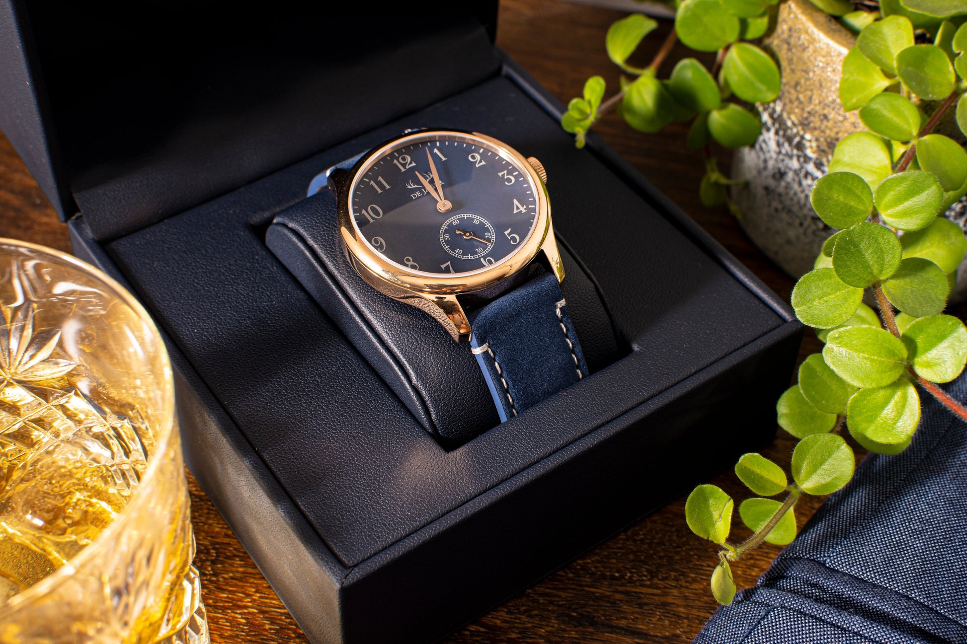 DeJager Midnight rose gold plated luxury wristwatch