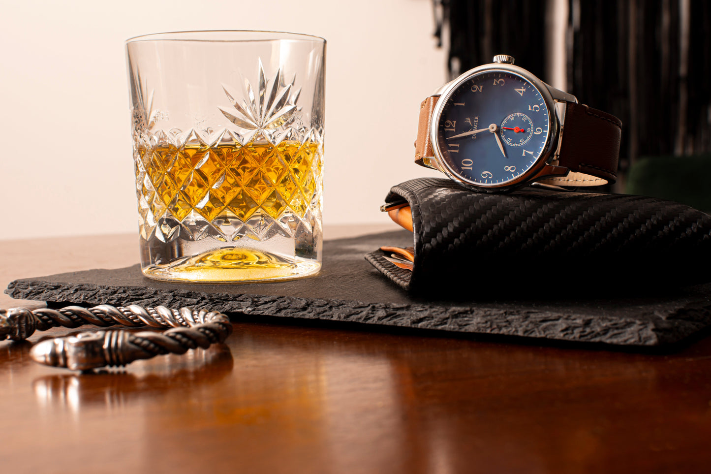 DeJager Explorer watch with stainless steel casing and leather strap